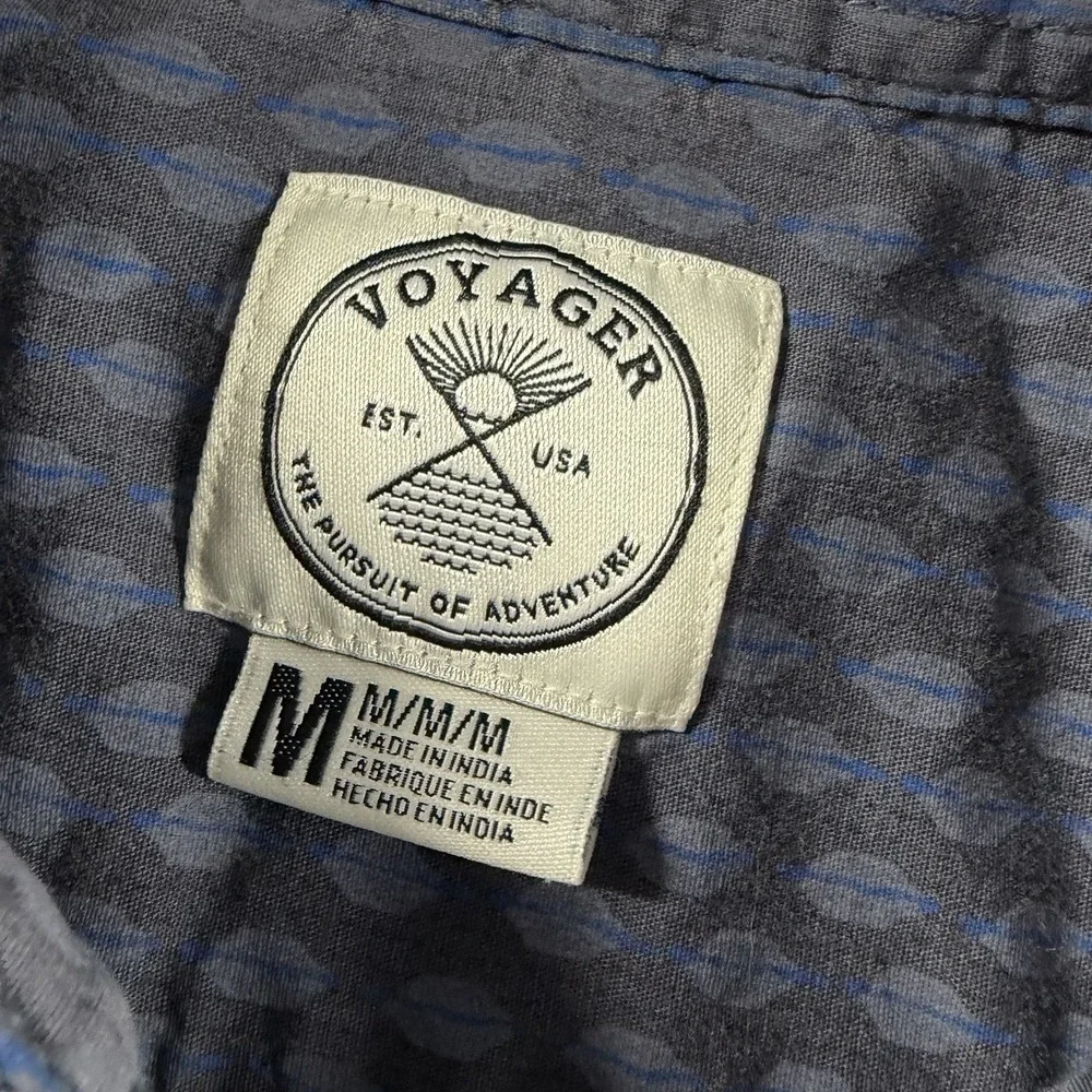 Voyager Pattern Shirt Mens Medium Blue Button Down Short Sleeve